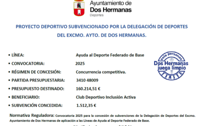 Subvención por participación en deporte base de la Delegación de Deportes del Excmo. Ayuntamiento de Dos Hermanas